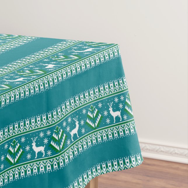 Nappe Hiver Turquoise et Green Christmas Fair Isle (In Situ)