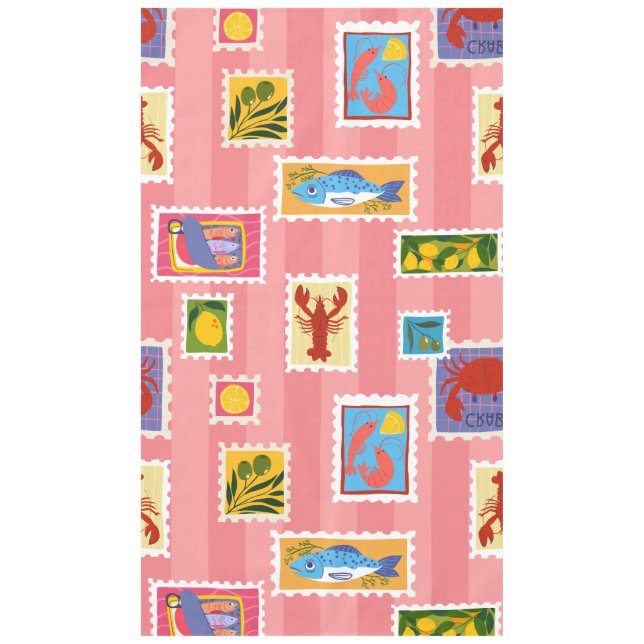 Nappe homard sardine citron timbre collage rayure seafoo (Devant)