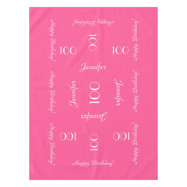 Nappe Hot rose Nom personnalisé 100e anniversaire Fabric (Devant)