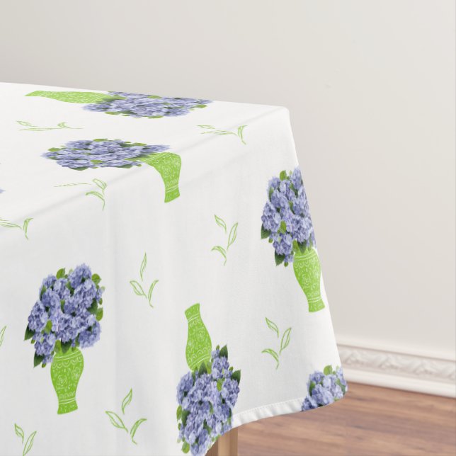Nappe Hydrangea Bleu Vase Vert Motif Côté Mer (In Situ)