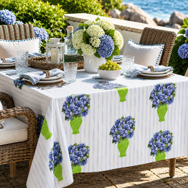 Nappe Hydrangea Bleu Vase Vert Motif Rayure Côtière (Créateur téléchargé)