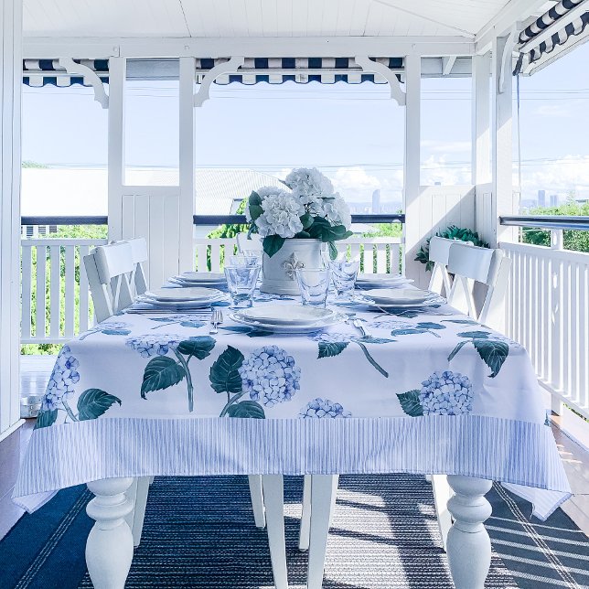 Nappe Hydrangea Fleurit Bleu Aquarelle Florale (watercolor blue hydrangea floral tablecloth)