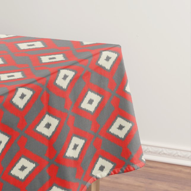 Nappe Ikat Motif - Rouge, gris et beige (In Situ)