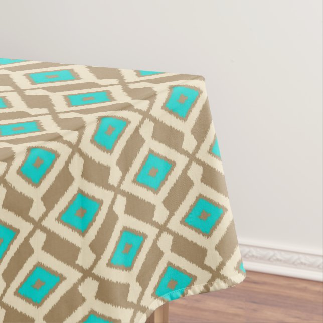 Nappe Ikat Motif - Turquoise, Taupe et Beige (In Situ)
