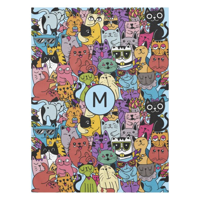 Nappe Illustration de chats amusants Monogrammes personn (Devant)