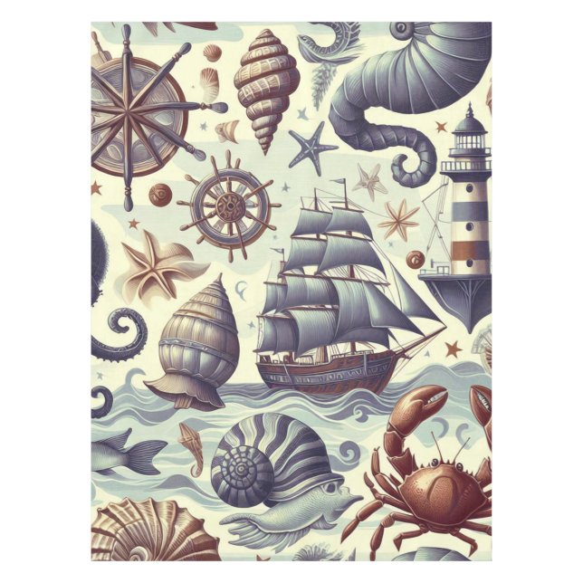 Nappe Illustration de la Vie marine nautique vintage (Devant)