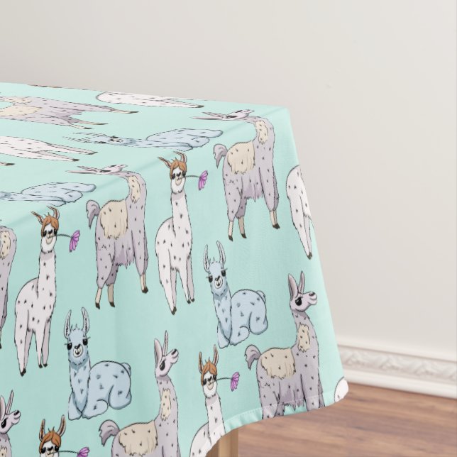 Nappe Illustration du Motif de Cute Llama sur Green (In Situ)
