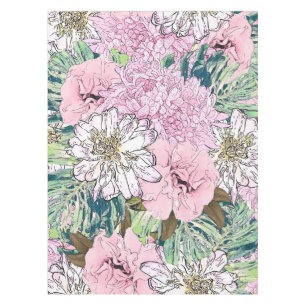 Nappe Illustration florale rose et blanche de mignonne f
