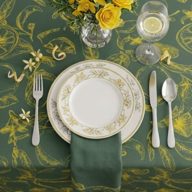 Nappe Imprimé Citron Jaune sur Vert Foncé (Créateur téléchargé)
