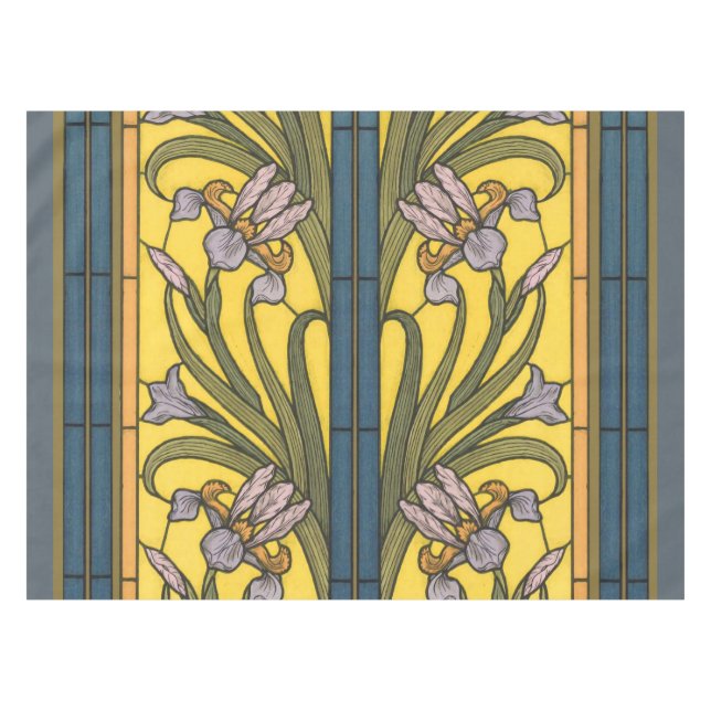 Nappe Iris Fleur Art Nouveau Vitrail Bleu Or (Devant (Horizontal))