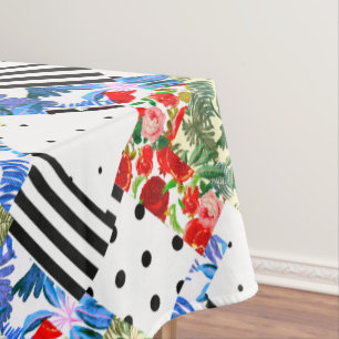 Nappe italien, art sicilien, patchwork, Fleurs d'été