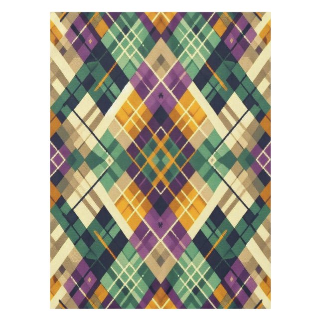 Nappe Jacquard Mardi Gras jaune violet vert (Devant)