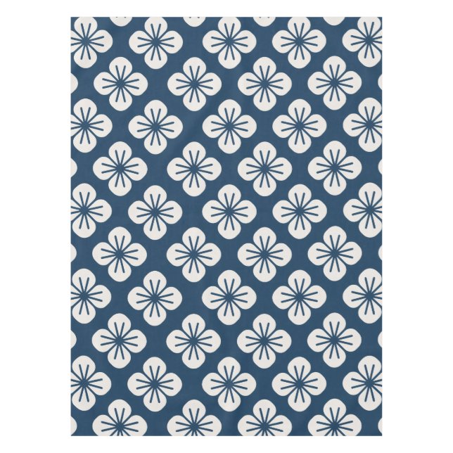 Nappe Japanese Navy Blue Ivory Floral Geometric Pattern (Devant)