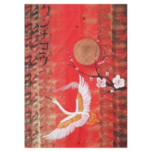Nappe Japonaise grue soleil Japon sakura rouge
