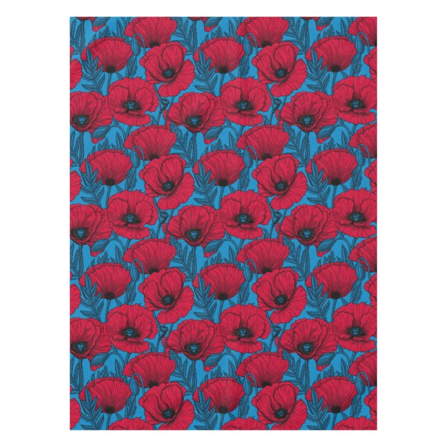Nappe Jardin de pavot rouge sur bleu (Devant)
