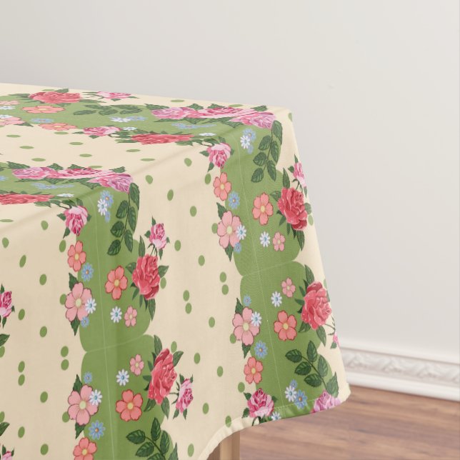 Nappe Jardin Floral vintage Pétales Vert rose (In Situ)