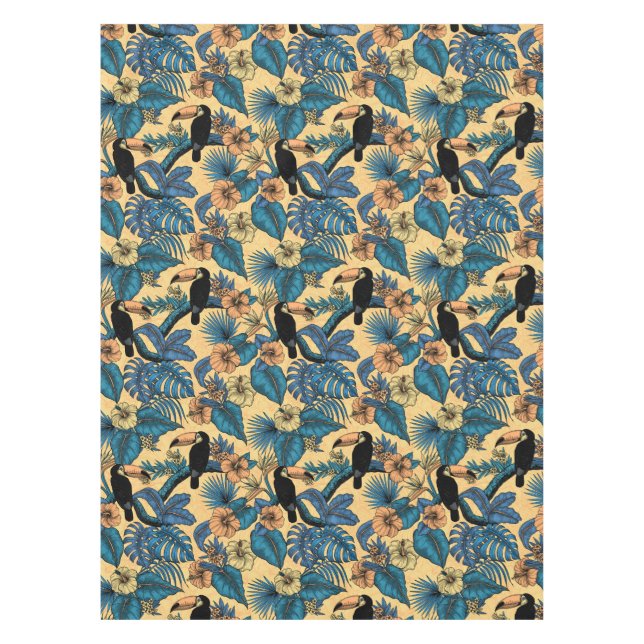 Nappe Jardin toucan en jaune et bleu (Devant)