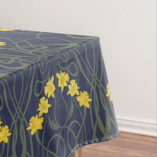 Nappe Jaune Art Nouveau Jonquilles et Tiges Bleues