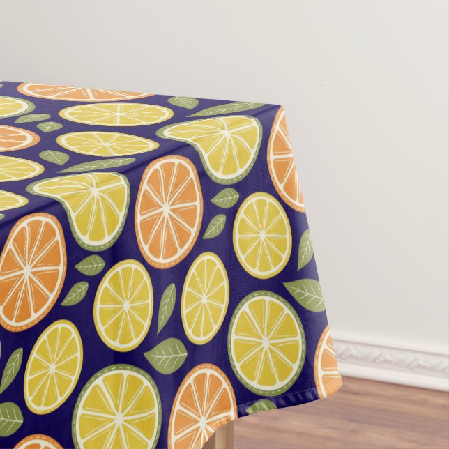 Nappe Jaune citron orange  motif bleu (In Situ)