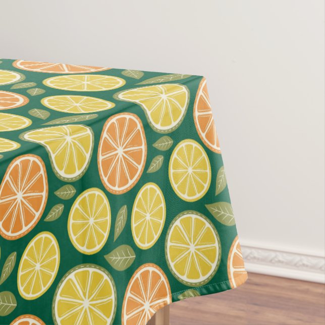 Nappe Jaune citron orange  Motif vert (In Situ)