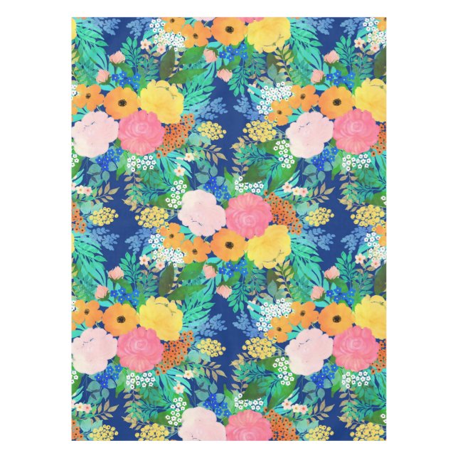 Nappe Joli bleu rose Fleurs Boho Design (Devant)