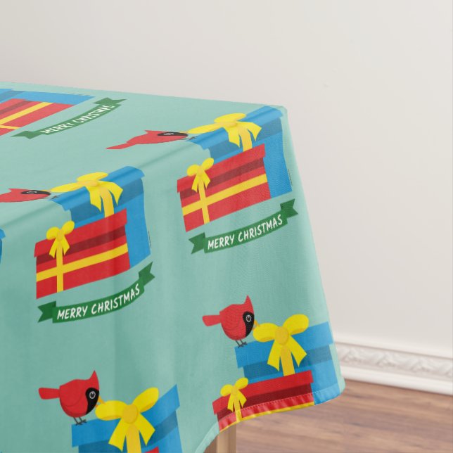 Nappe Joli Cardinal Rouge Ouvrant Un Cadeau Bleu (In Situ)