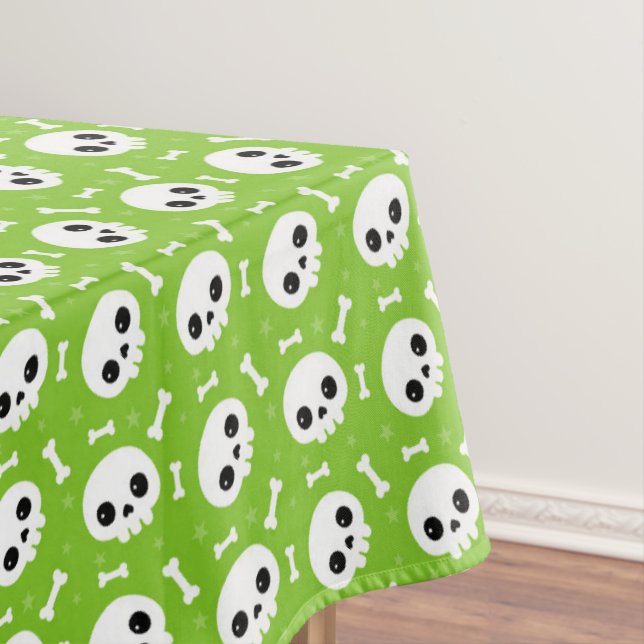 Nappe Joli motif d'Halloween Crâne et Os Verts (In Situ)