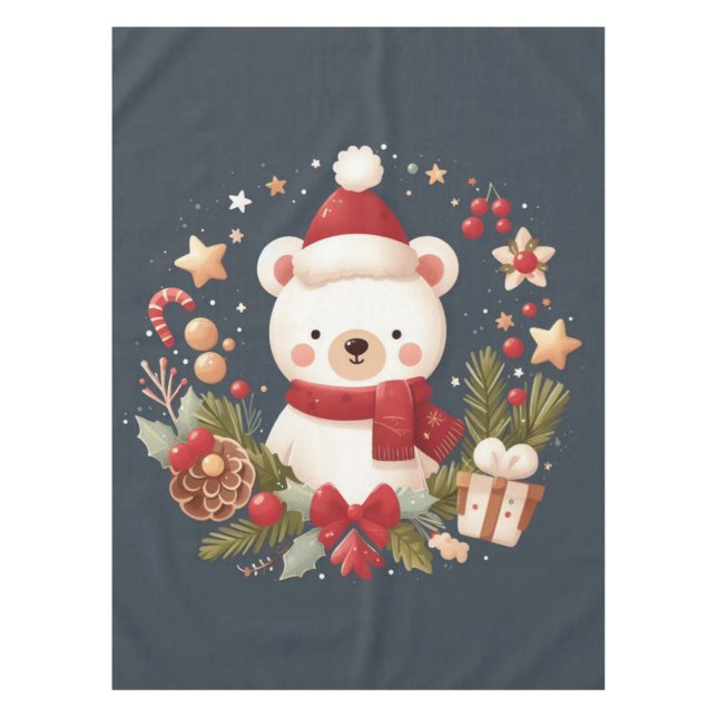 Nappe Joli ours de Noël/d'hiver en couronne (Devant)