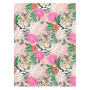 Nappe Jolie aquarelle florale et tigre animal rose