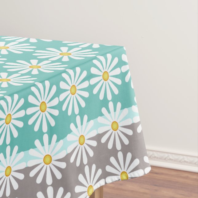 Nappe Jolies marguerites blanches sur bleuet et gris (In Situ)