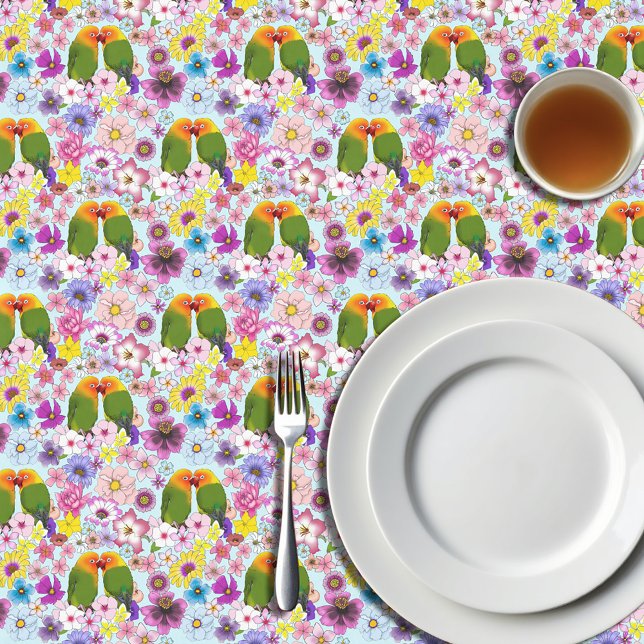 Nappe Jolis Inséparables Fleur Tropicale Oiseau Romantiq (Créateur téléchargé)