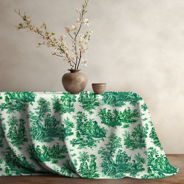 Nappe Jouy de toile vintage fleurie verte (Créateur téléchargé)