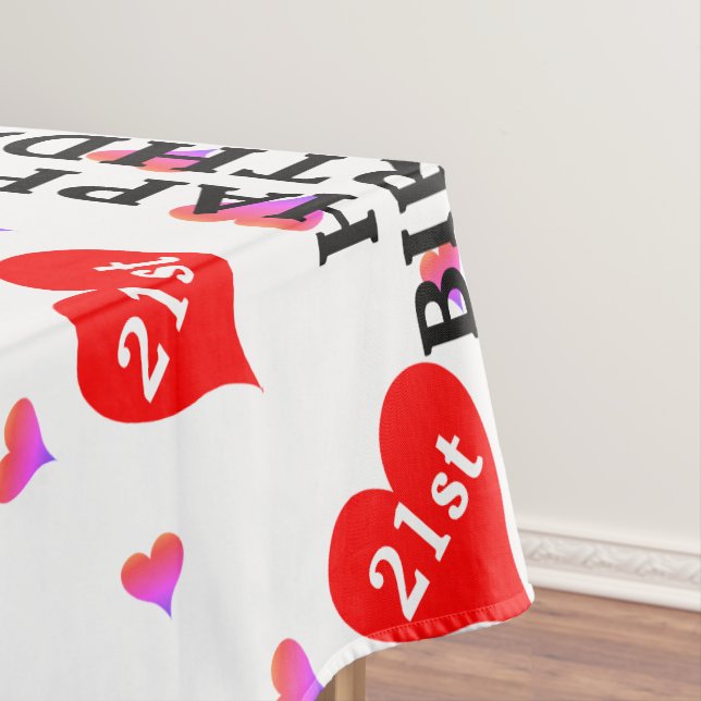 Nappe Joyeux 21e Anniversaire Cœurs Roses Rouges (In Situ)