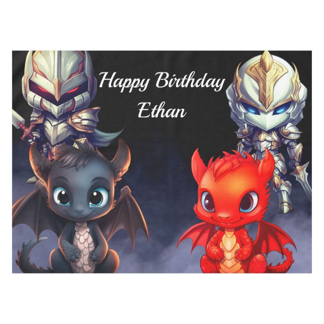 Nappe Joyeux chevaliers et dragons d'anniversaire (Devant (Horizontal))