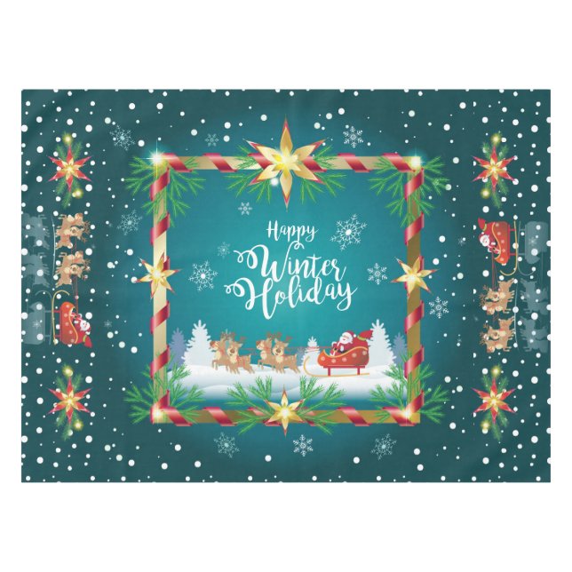 Nappe Joyeux Conte de Fées hivernal avec le Père Noël (Devant (Horizontal))