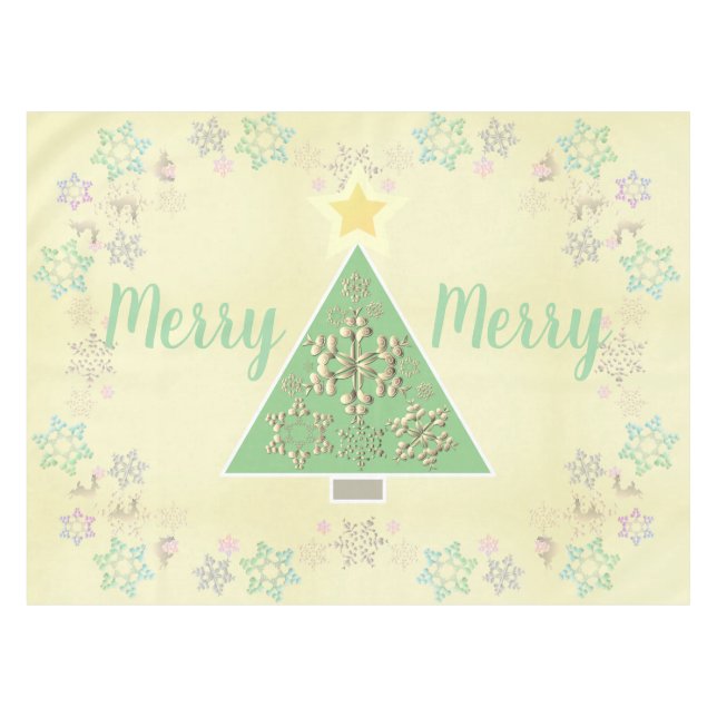 Nappe "Joyeux Joyeux" Arbre de Noël & Snowflakes (Devant (Horizontal))