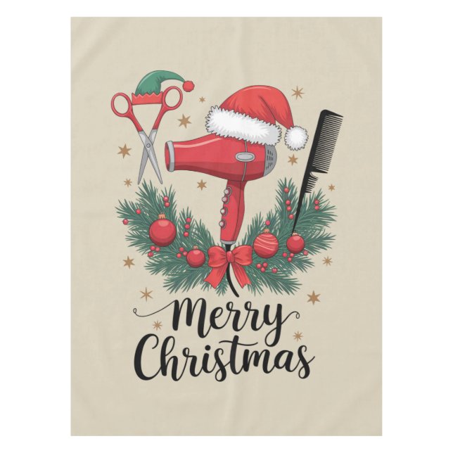 Nappe Joyeux Noël Coiffeur Coiffeuse Noël Cheveux  (Devant)