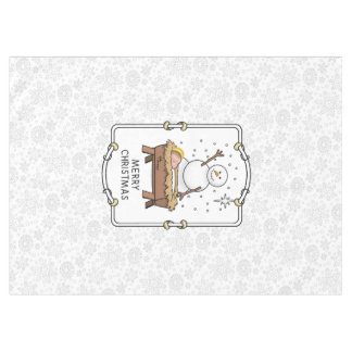 Nappe Joyeux Noël Nativité bébé Jésus Snowman