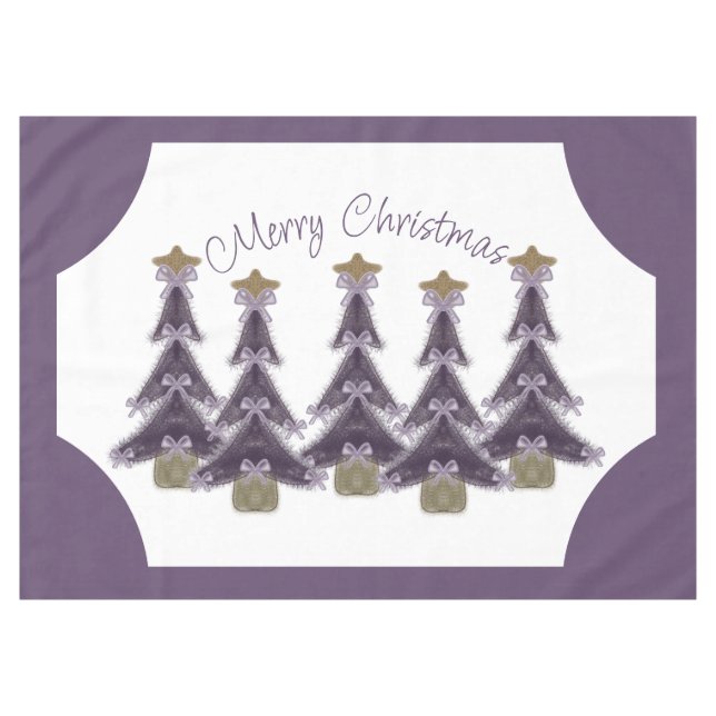Nappe Joyeux Noël Purple Bows Ribbons Gold Star Tree (Devant (Horizontal))