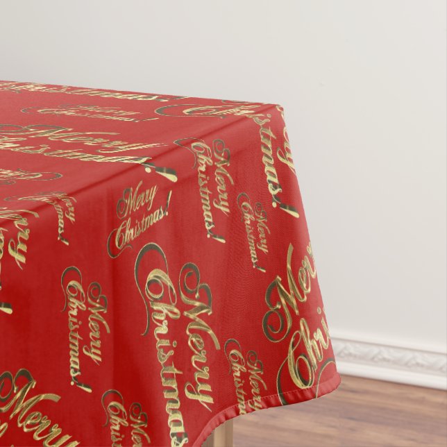 Nappe Joyeux Noël Rouge Faux Gold Motif de script (In Situ)