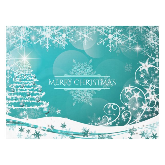 Nappe Joyeux Noël Snowflakes Arbre Fleurs & Étoiles (Devant (Horizontal))