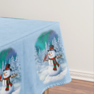 Nappe Joyeux Noël Snowman & Birds Winter Scene