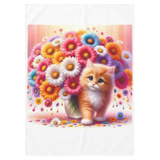 Nappe Kitten adorable avec Bouquet de fleurs colorées