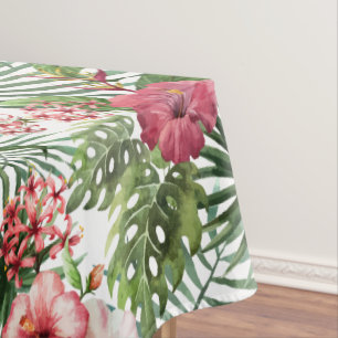 Nappe La ketmie tropicale fleurit le motif de feuillage