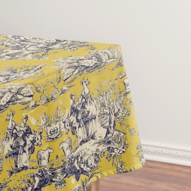 Nappe Lac fleuri vintage jaune toile de jouy (In Situ)