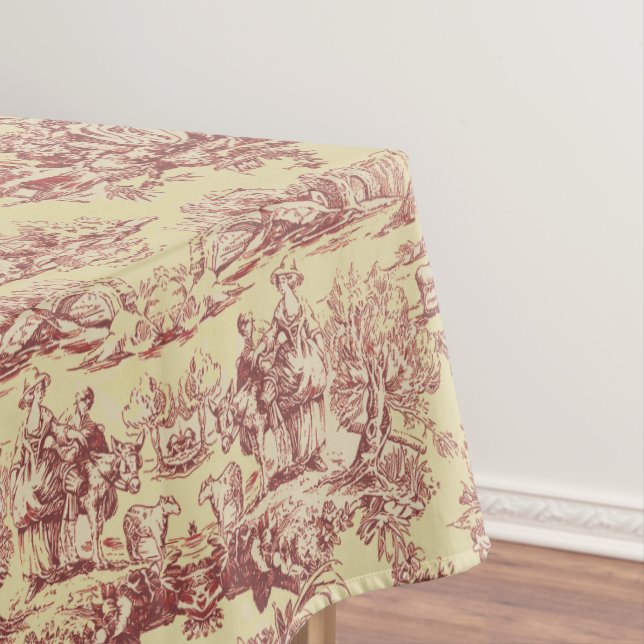 Nappe Lac vintage jaune rouge toile de jouy (In Situ)