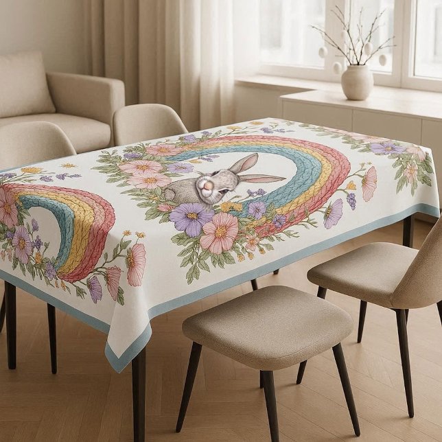 Nappe Lapin de Pâques Arc-en-ciel Art Printemps Fleurs S (Easter Bunny Rainbow Art Spring Wildflowers Meadow Tablecloth)