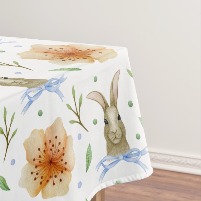 Nappe Lapin de Pâques et fleurs printanières à l'aquarel (In Situ)