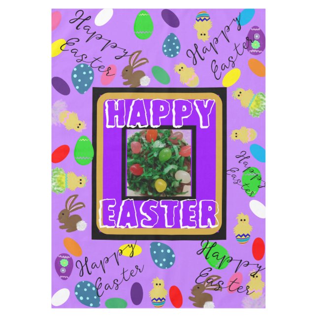 Nappe Lapin de Pâques Poussins Œufs Violet Rouge Vert (Devant)