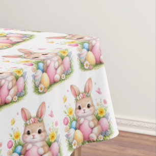 Nappe Lapin de Pâques vintage aquarelle rose